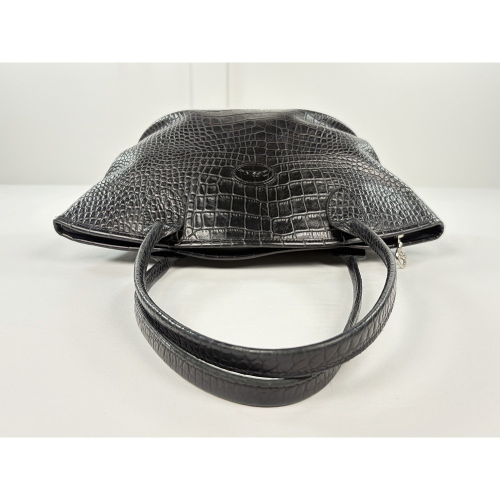 Longchamp Black Croc-Embossed Leather Shoulder Bag - Picture 8 of 14